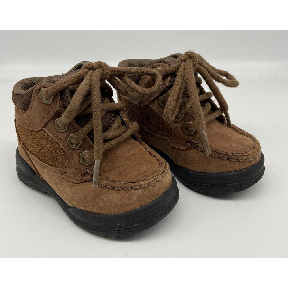 Timberland Boots Baby Toddler Sz 4 Brown Leather Suede Insets Non-Marking